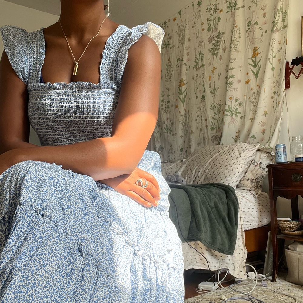 Blue Floral Smock Dress